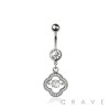 316L SURGICAL STEEL MULTI CZ CLOVER BEZEL CENTER DANGLE BELLY BUTTON NAVEL RING 